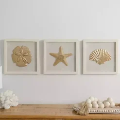 Kirklands Home Wall Plaques|Ivory and Gold Shell Shadow Wall Plaques, Set of 3