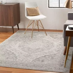 Kirklands Home Area Rugs|Ivory and Gray Oushak Medallion Area Rug, 6x9