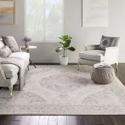 Kirklands Home Area Rugs|Ivory and Gray Oushak Medallion Area Rug, 7x10