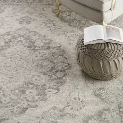 Kirklands Home Area Rugs|Ivory and Gray Oushak Medallion Area Rug, 7x10