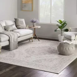 Kirklands Home Area Rugs|Ivory and Gray Oushak Medallion Area Rug, 7x10