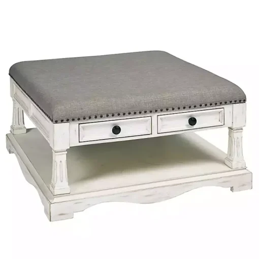 Kirklands Home Coffee Tables|Ivory and Gray Upholstered Square Coffee Table