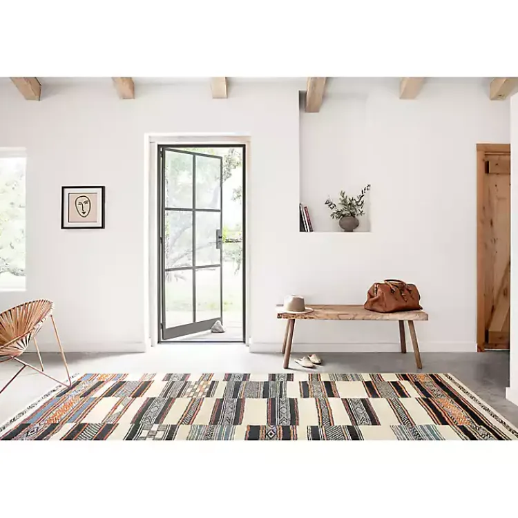 Kirklands Home Outdoor Rugs|Ivory and colored Tribal Outdoor Rug, 7x11 Multi