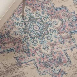 Kirklands Home Area Rugs|Ivory and Pink Central Medallion Area Rug, 5x7