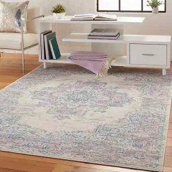 Kirklands Home Area Rugs|Ivory and Pink Central Medallion Area Rug, 5x7