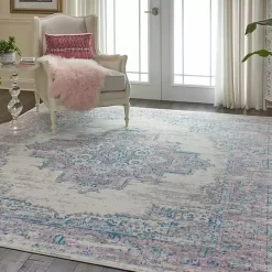 Kirklands Home Area Rugs|Ivory and Pink Central Medallion Area Rug, 7x9