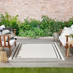 Kirklands Home Outdoor Rugs|Bordered Indoor/Outdoor Area Rug, 5x7 Ivory