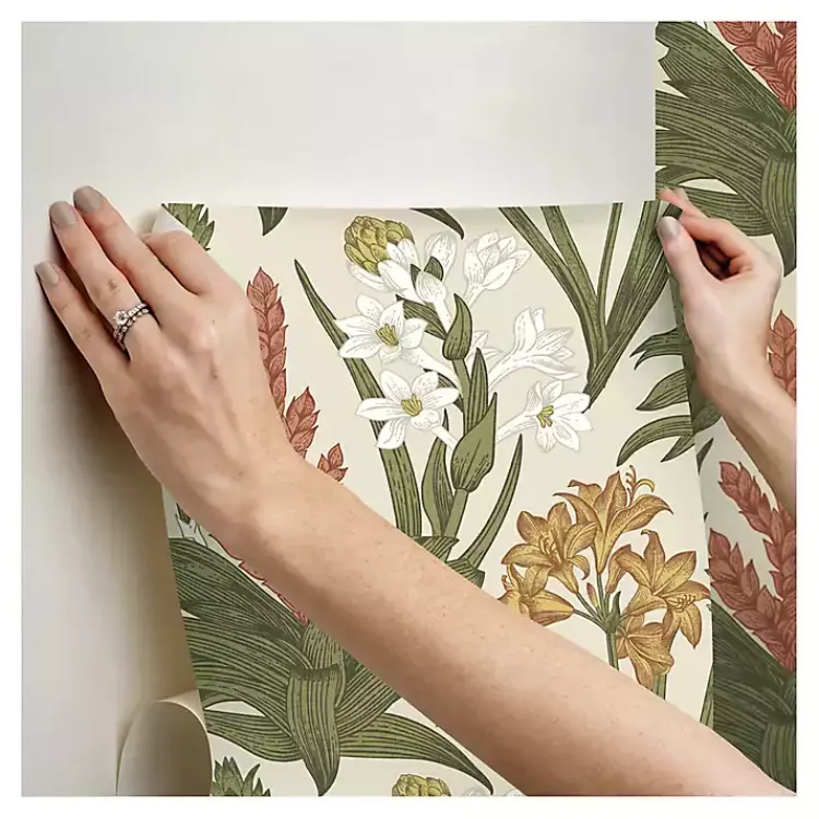 Kirklands Home Wall Murals & Wallpaper|Botanical Villa Peel & Stick Wallpaper Ivory