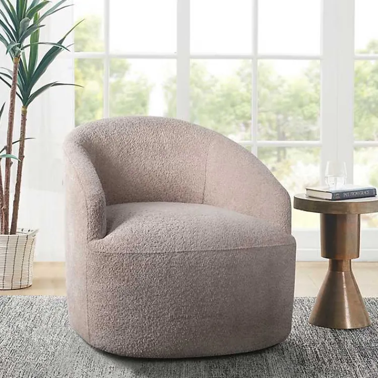 Kirklands Home Accent Chairs|Boucle Barrel Swivel Accent Chair Ivory