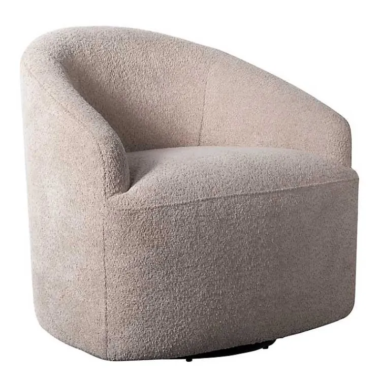Kirklands Home Accent Chairs|Boucle Barrel Swivel Accent Chair Ivory