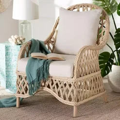 Kirklands Home Accent Chairs|Braided Rattan Accent Chair Ivory