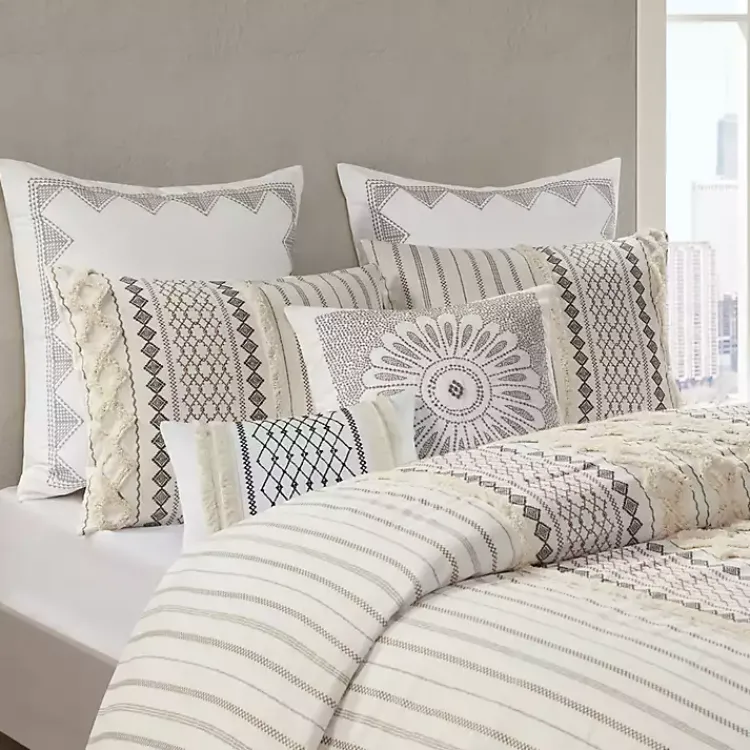 Outlet Ivory Cotton Embroidered Tassel Accent Pillow Pillows