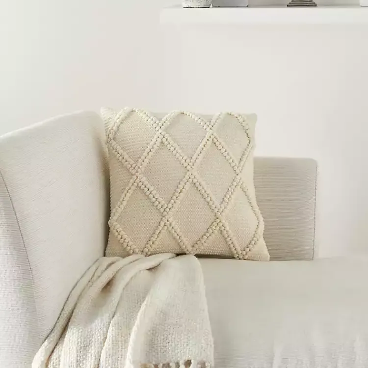 Clearance Ivory Diamond Lattice Throw Pillow Pillows