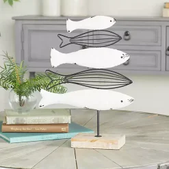 New Ivory Distressed Coastal Fish School Statue Statues & Figurines