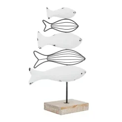 New Ivory Distressed Coastal Fish School Statue Statues & Figurines
