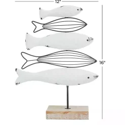 New Ivory Distressed Coastal Fish School Statue Statues & Figurines