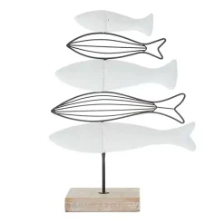 New Ivory Distressed Coastal Fish School Statue Statues & Figurines