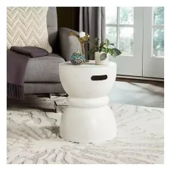 Kirklands Home Outdoor Tables|Drum Accent Table with Handles Ivory
