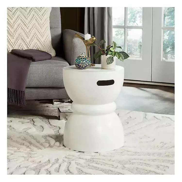 Kirklands Home Outdoor Tables|Drum Accent Table with Handles Ivory