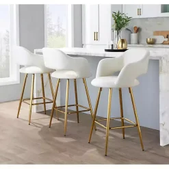 Kirklands Home Bar Stools & Counter Height Stools|Faux Leather Marge Counter Stools, Set of 2 Ivory