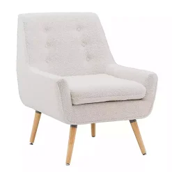 Kirklands Home Accent Chairs|Ivory Faux Sherpa Tufted Accent Chair White