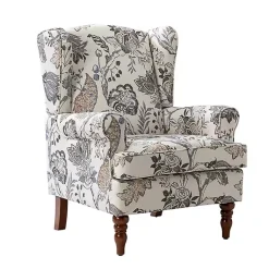 Kirklands Home Accent Chairs|Ivory Floral Brocade Wingback Ella Armchair