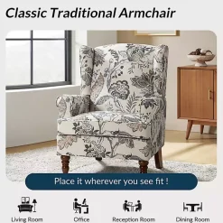 Kirklands Home Accent Chairs|Ivory Floral Brocade Wingback Ella Armchair