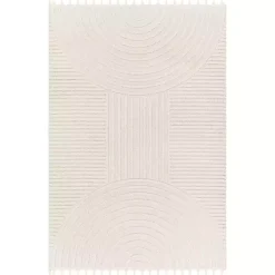 Kirklands Home Area Rugs|Geometric Lines Tassel Area Rug, 5x7 Ivory
