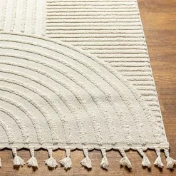 Kirklands Home Area Rugs|Geometric Lines Tassel Area Rug, 5x7 Ivory