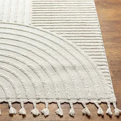 Kirklands Home Area Rugs|Geometric Lines Tassel Area Rug, 6x9 Ivory