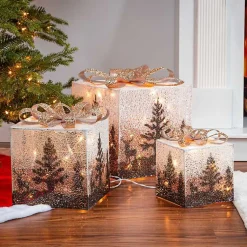 Hot Ivory Jeweled Forest Lit Christmas Gifts, Set of 3 Outdoor Christmas Decorations