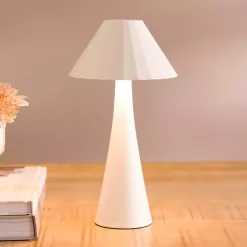 Kirklands Home Table Lamps|Metal Ribbed Rechargeable Touch Lamp Ivory