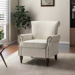 Kirklands Home Accent Chairs|Miriam Nailhead Trim Armchair Ivory