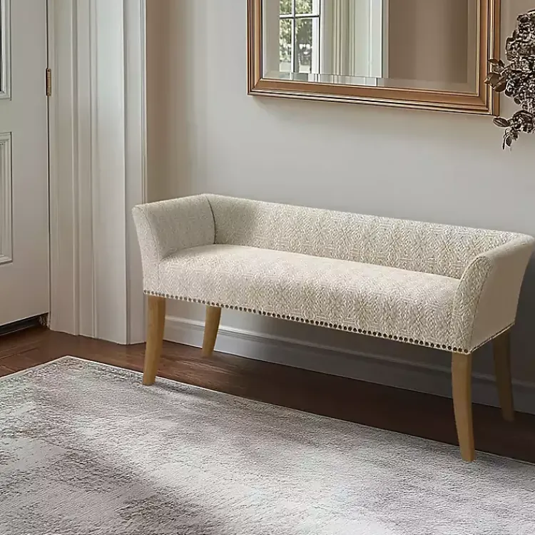 Kirklands Home Benches & Ottomans|Patterned Short Wingback Upholstered Bench Ivory