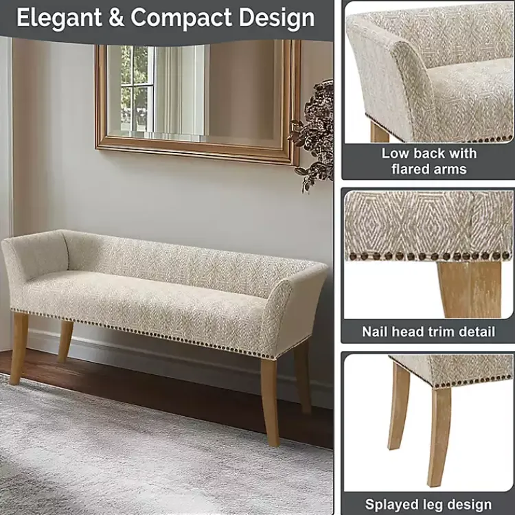 Kirklands Home Benches & Ottomans|Patterned Short Wingback Upholstered Bench Ivory