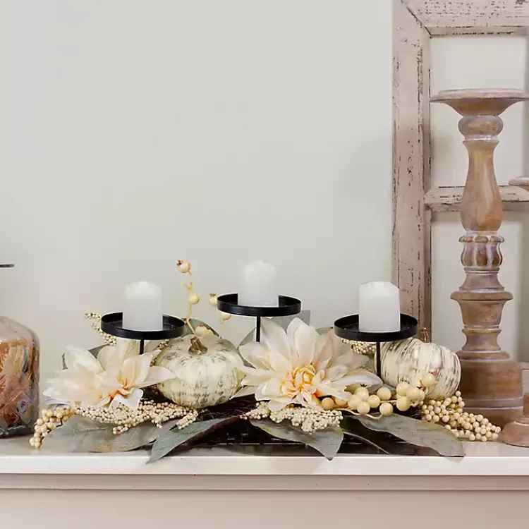 Online Pumpkin and Dahlia Candle Centerpiece Arrangements & Greenery