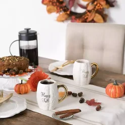 New Ivory Pumpkin Happy Fall 2-pc. Ceramic Mug Set Fall