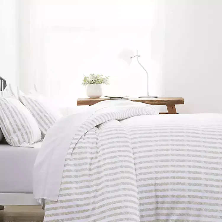 Kirklands Home Duvets|Rugged Stripes Puffed 3-pc. King Duvet Set Ivory