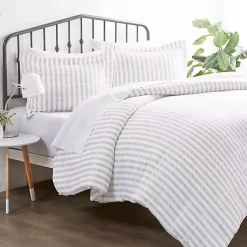Kirklands Home Duvets|Rugged Stripes Puffed 3-pc. Queen Duvet Set Ivory