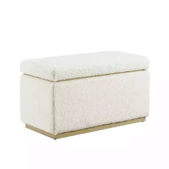 Kirklands Home Benches & Ottomans|Ivory Sherpa & Pine Rectangle Storage Ottoman