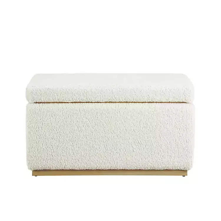 Kirklands Home Benches & Ottomans|Ivory Sherpa & Pine Rectangle Storage Ottoman