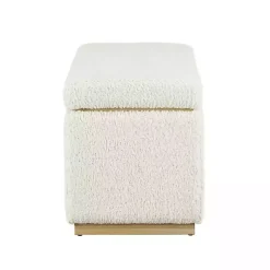 Kirklands Home Benches & Ottomans|Ivory Sherpa & Pine Rectangle Storage Ottoman