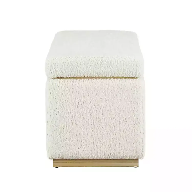 Kirklands Home Benches & Ottomans|Ivory Sherpa & Pine Rectangle Storage Ottoman