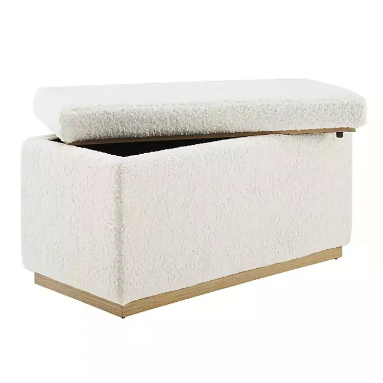 Kirklands Home Benches & Ottomans|Ivory Sherpa & Pine Rectangle Storage Ottoman