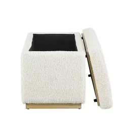 Kirklands Home Benches & Ottomans|Ivory Sherpa & Pine Rectangle Storage Ottoman