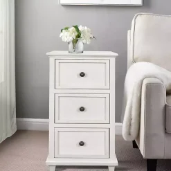 Kirklands Home Accent & End Tables|Slim Wooden 3-Drawer Side Table Ivory