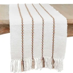 Kirklands Home Table Linens|Ivory Striped Fringe Table Runner