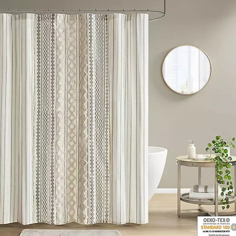 Kirklands Home Shower Curtains|Textured Chenille Shower Curtain Ivory
