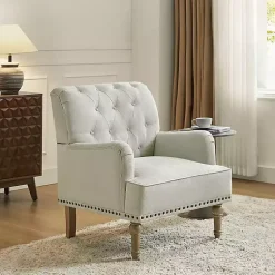 Kirklands Home Accent Chairs|Tufted Britt Accent Chair Ivory