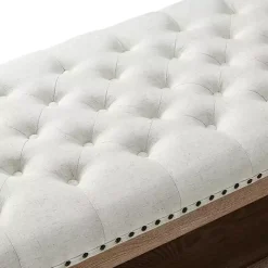 Kirklands Home Benches & Ottomans|Tufted Rectangle Wood Ottoman Ivory